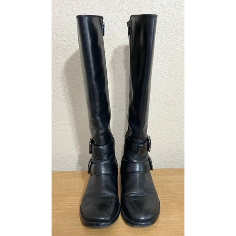 Via Spiga Bernadette Black Leather Riding Tall Boots